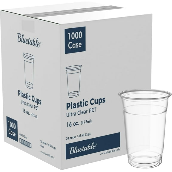Iced Coffee Cups 16 oz Plastic Bulk [1,000 Pack] Ultra Clear PET - 98 mm Lid, Boba Tea, Disposable Crystal Clear Cup