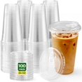 thumbnail image 1 of Clear Plastic Cups with Lids, [100 Sets - 24oz] Disposable Crystal Iced Coffee Cups - Strawless Sip Lids - BPA Free Sturdy To Go Cup for Smoothie Cold Drinks Juice Party Wedding Event, 1 of 8