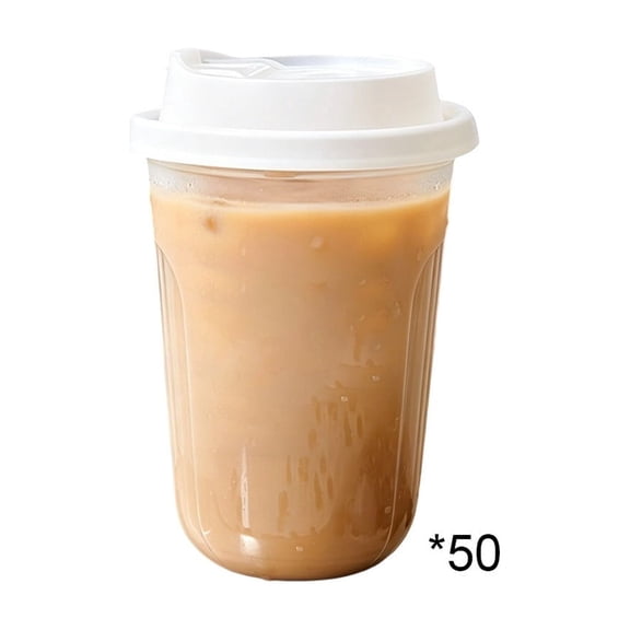 Clear Plastic Cups With Lids 500ml Transparent U-Shaped Disposable Beverage Cups 50-Pack