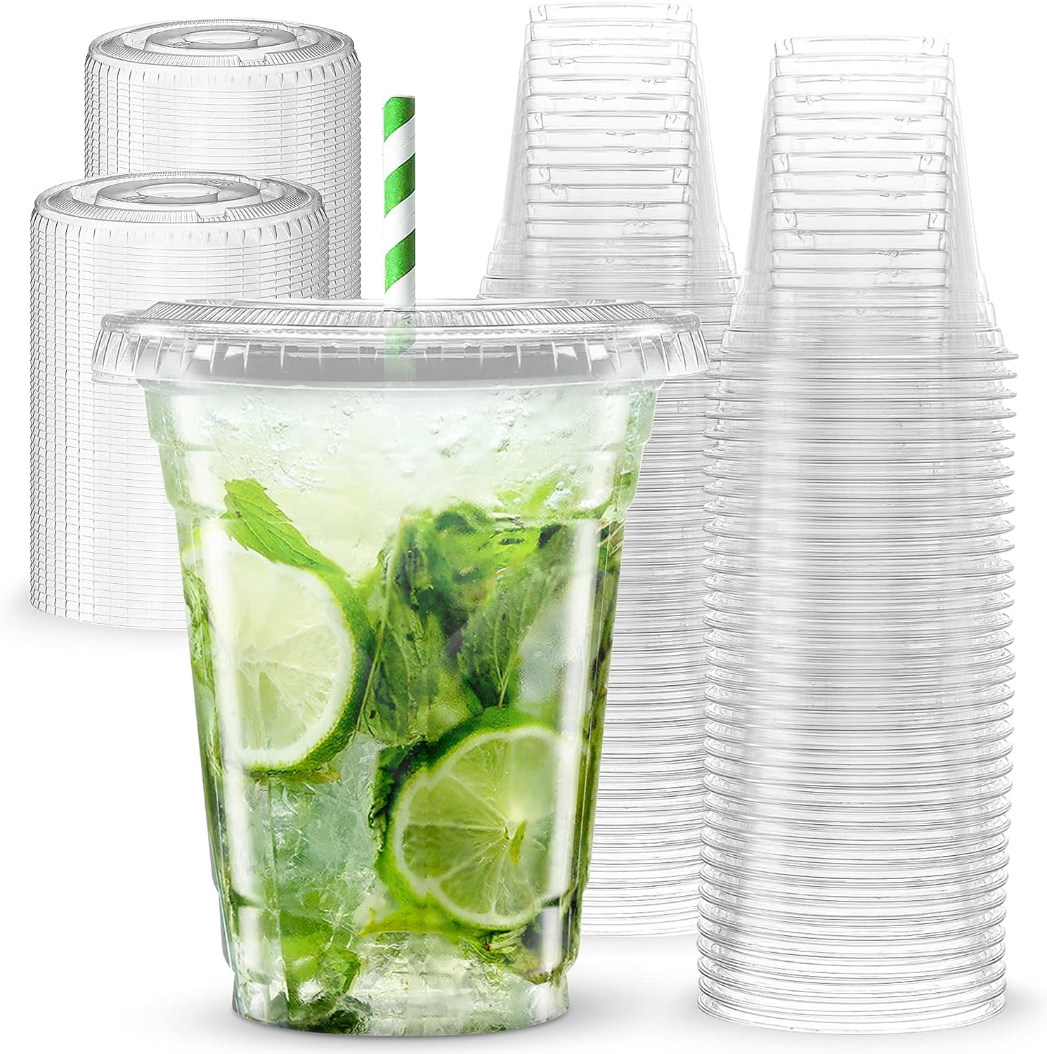 Clear Plastic Cups with Lids 12 oz BPAFree Disposable Coffee Cups