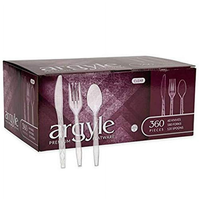 Clear Plastic Cutlery Set | Disposable Heavy Duty Flatware Combo | 360 ...