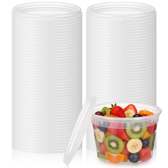 Clear Plastic Deli Container Lids, 100 Pack, For 8-32oz Food Storage
