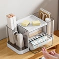 thumbnail image 1 of Clear Plastic Desk Organizer with Drawers and Compartments, Desktop Storage Caddy with Pen Holders for Office Supplies, Makeup, and Accessories, 1 of 6