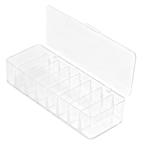 Clear Plastic Desktop Cable Organizer Box with Dust Cover - Multi-Compartment Storage Case for Charging Cords, Electronics, Cosmetics & Stationery, 9.8x3.1x1.8 Inch