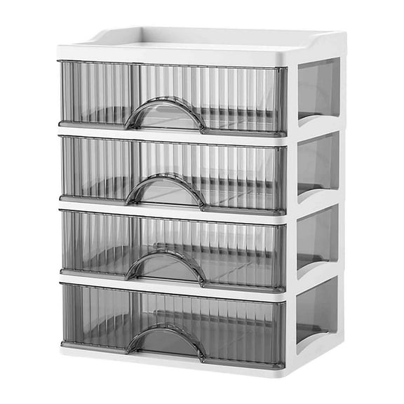 Clear Plastic Desktop Storage Drawer Cabinet | 4-layer Organizer for Cosmetics & Stationery | Multifunctional Office & Vanity Organizer with Rounded Handles