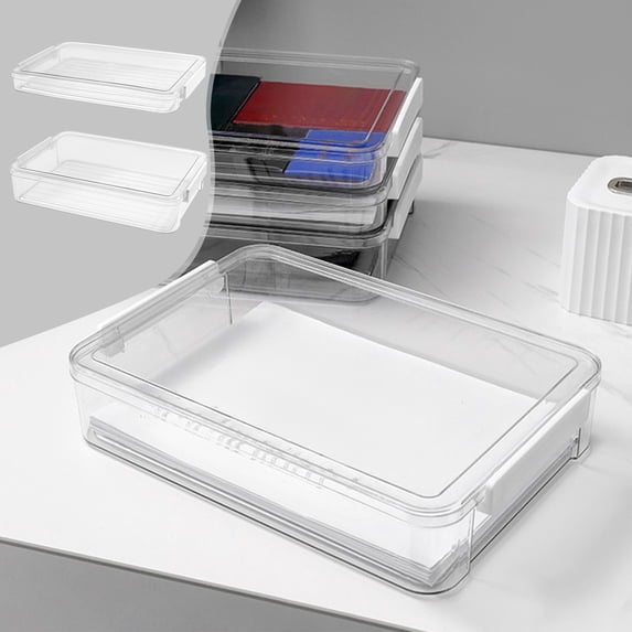 Clear Plastic Document Organizer Box, Moistureproof Archive Storage with Secure Snap Lid, Two Size Options 13.19x9.25x1.57in/2.56in, Desktop Certificate Holder for Office Files
