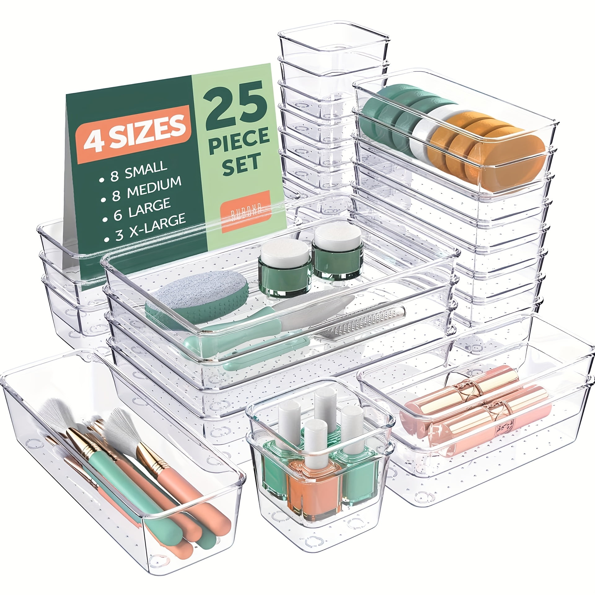 Clear Plastic Drawer Organizer Set with Dotted Pattern 4 Sizes 25-Piece ...