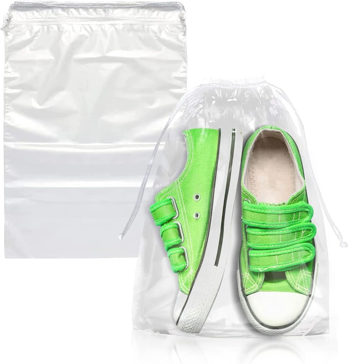 PUREVACY Shoe Bags Travel, Waterproof, Dust, Drawstring, Strong Cotton Drawstrings Clear, 8 x 10 Inches, 1000 Count