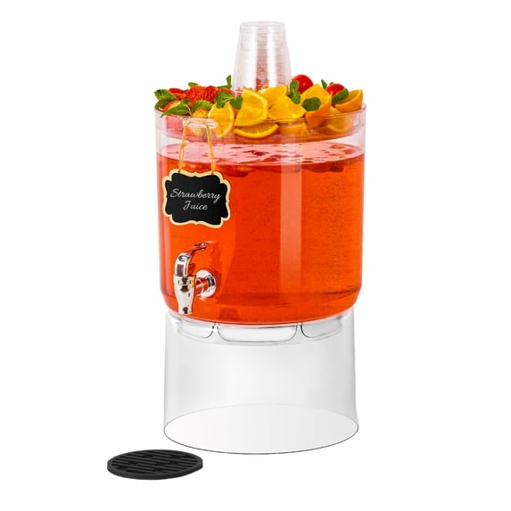 Clear Plastic Drink Fountain 2-Pack, 2 Gallon Large Capacity Beverage Dispenser, Equipped with Stand, Drip-Free Spigot and Multi-Function Lid for Party Daily Use