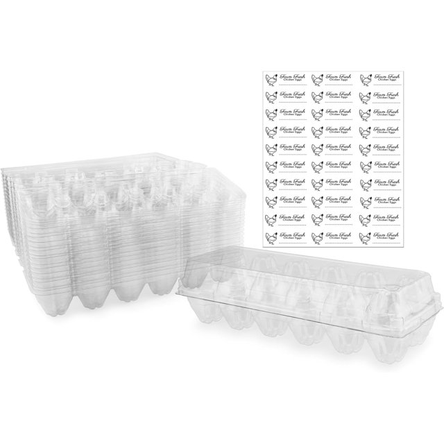 Clear Plastic Egg Cartons (20Pack); TriFold Containers for One Dozen