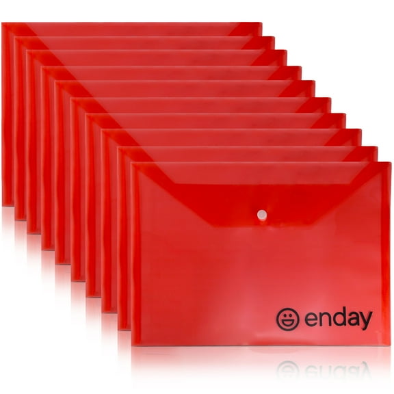 Clear Plastic Envelopes, 10 Pack Clear Folders for Documents, A4 Letter Size Plastic File Folder, Plastic Envelopes with Snap Closure, Red Clear Document Folder for School and Office Supplies – Enday