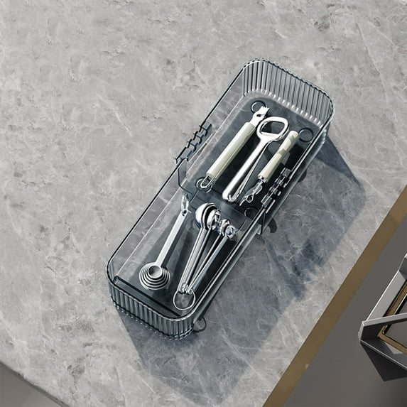 Clear Plastic Expandable Drawer Organizer | Retractable Kitchen Utensil Storage Box | 3-Size Set for Cutlery & Tableware Organization | 14.17x8.46x2.36in