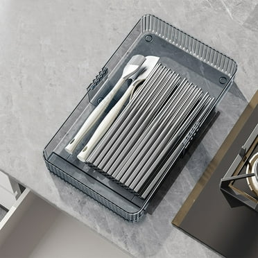 Clear Plastic Expandable Drawer Organizer | Retractable Kitchen Utensil Storage Box | 3-Size Set for Cutlery & Tableware Organization | 14.17x8.46x2.36in