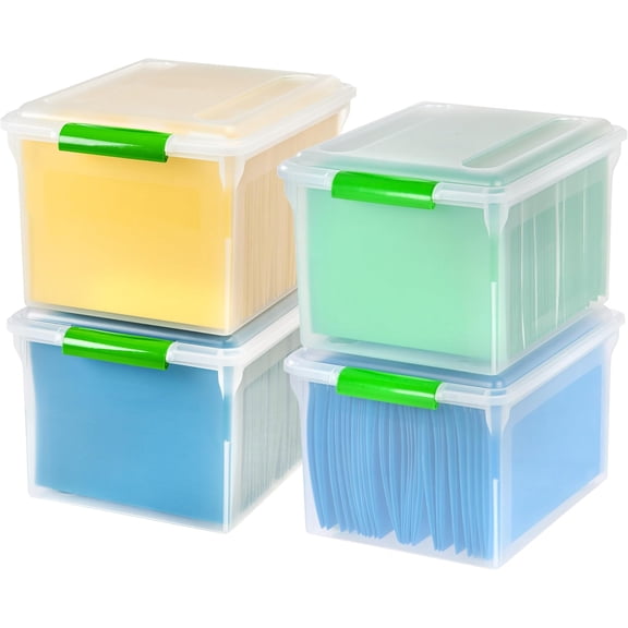 Clear Plastic File Box for Letter or Legal Files with Secure Latching Lid and Easy-Slide Pad 35 Qt 4 Pack Bestseling