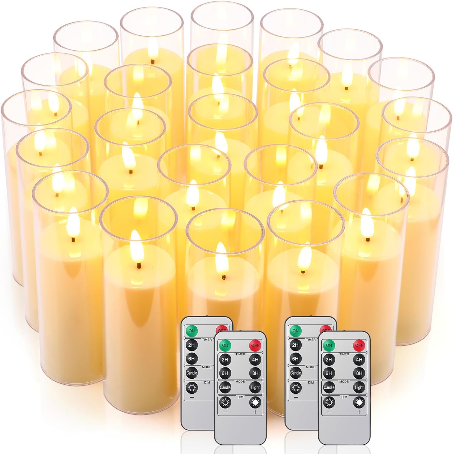 Clear Plastic Flameless Candles Bulk with Remote and Timer, 24 Pcs LED Pillar Candles for Table