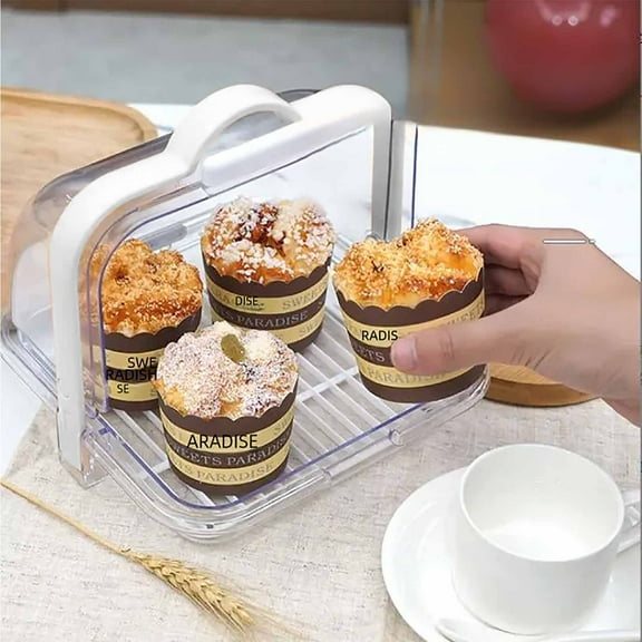 Clear Plastic Flip-Top Bread and Cake Storage Box, 21.3x21.3x18cm, Transparent Food Container with Secure Lid, Stackable Tableware Organizer for Kitchen Counter