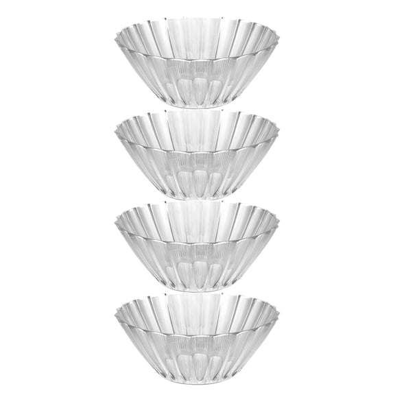 Clear Plastic Fluted Serving Bowls 8 in for Home Kitchen Dining Valentines Day Wedding Birthday Fruits Dessert Salad Party Snacks Containers Buffet Table Decoration Gift Supplies Set of 4 Oggetto