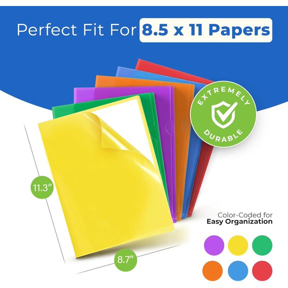 Clear Plastic Folders for Documents (12 Pack, Assorted Colors) - Letter Size Plastic File Folder Sleeves 8.5x11 - Durable & Tear-Resistant Poly Document Folder Jackets for School Office & Home