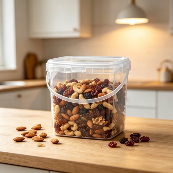 Clear Plastic Food Storage Bucket Square With Airtight Lid And Handle, Kitchen Pantry Organization For Snacks, Dry Goods
