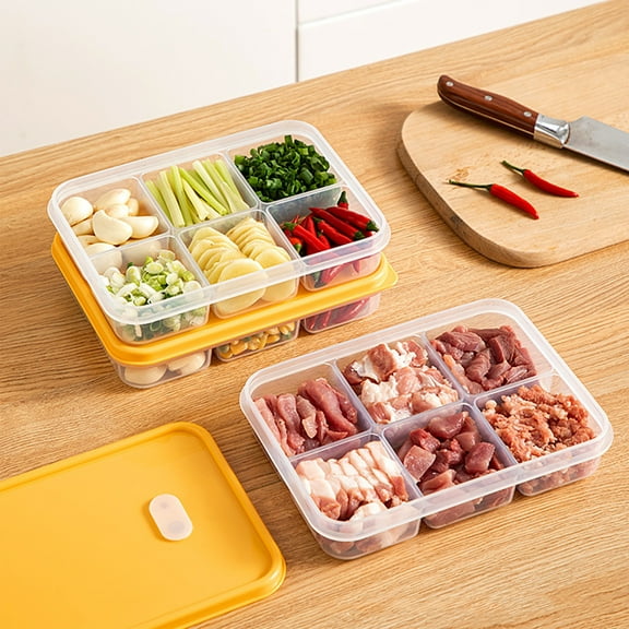 Clear Plastic Food Storage Container with Divided Compartments for Refrigerator Organization