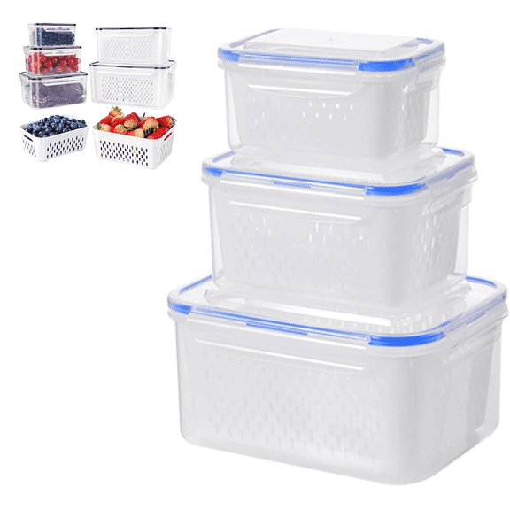 Clear Plastic Food Storage Containers with Drain Basket, 3 Different Sizes - Clear, Leak-Proof Food Storage Containers for the Freezer.