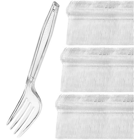 Clear Plastic Forks (300 Pack) - Party Disposable Forks - Heavyweight Utensils - Plastic Cutlery Bulk for Events, Everyday Meals, Take-Out, Restaurant, Office, School, Picnics, BBQs - Stock Your Home