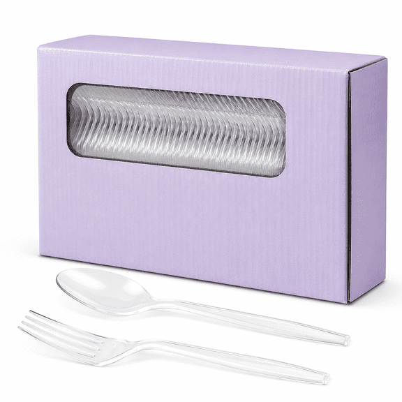 Clear Plastic Forks and Spoons Set Bulk - Heavy Duty Disposable Spoons and Forks Silverware, Plastic Utensils Cutlery Set for Party