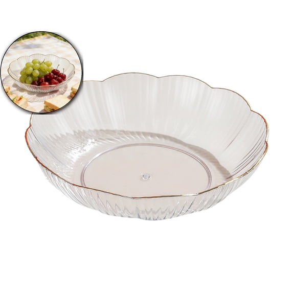 Clear Plastic Fruit Serving Bowl – 9.8 Inch Snack Tray for Candy, Nuts & Desserts – Shatterproof Glossy Tableware for Living Room Coffee Table, Office, Picnic & Party Decor