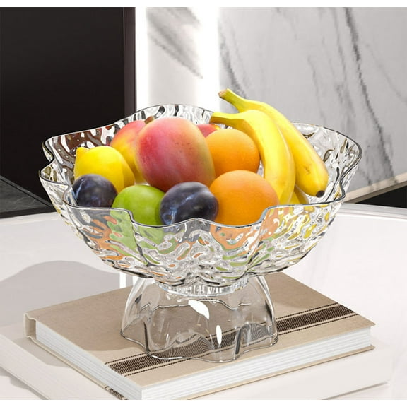 Clear Plastic Fruit & Vegetable Serving Tray with Detachable Drainage Base | 27.5 x 27.5 x 14 cm Snack Plate for Home, Office, or Parties | 1-Piece Set