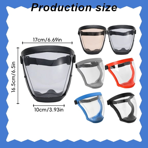 Clear Plastic Full Face Shield for Adults, Adjustable Full Face Shield, Protective Visor Shield, Heat & Impact Resistant Face Shields, Reusable Face Shield for Grinding and Cutting,6.5×6.69 in,Black