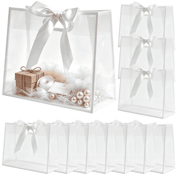 Clear Plastic Gift Bags with Handles,Cellophane Tote Bags for Party Favors, Graduation, Christmas, Birthday, Wedding, Bridal Shower, Baby Shower - Bolsas de Regalo Transparentes