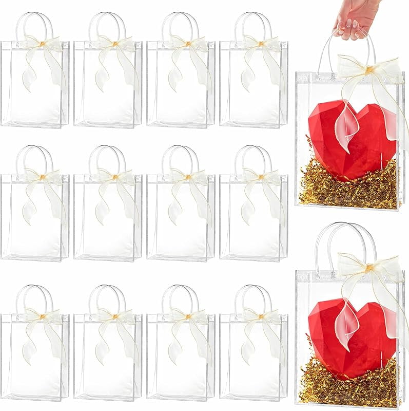 Clear Plastic Gift Bags with Handles, Reusable Party Favor Bags with ...