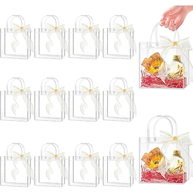 Clear Plastic Gift Bags with Handles, Reusable Party Favor Bags with ...