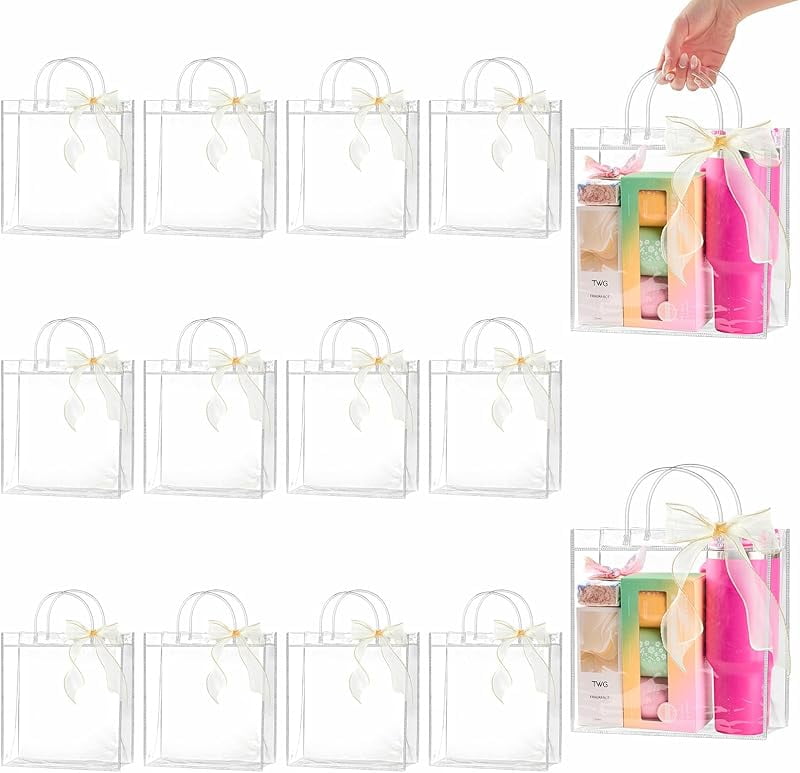 Clear Plastic Gift Bags with Handles, Reusable Party Favor Bags with ...