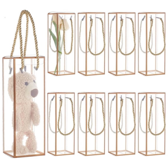 Clear Plastic Gift Box with Gold Border 21x7x7cm Transparent Candy, Flower, Jewelry Gift Packaging Boxes, Set of 12