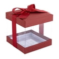 thumbnail image 1 of Clear Plastic Gift Boxes 12 Pack Maroon 4X4X4" Bakery Boxes With Base Lid & Ribbon, 1 of 6