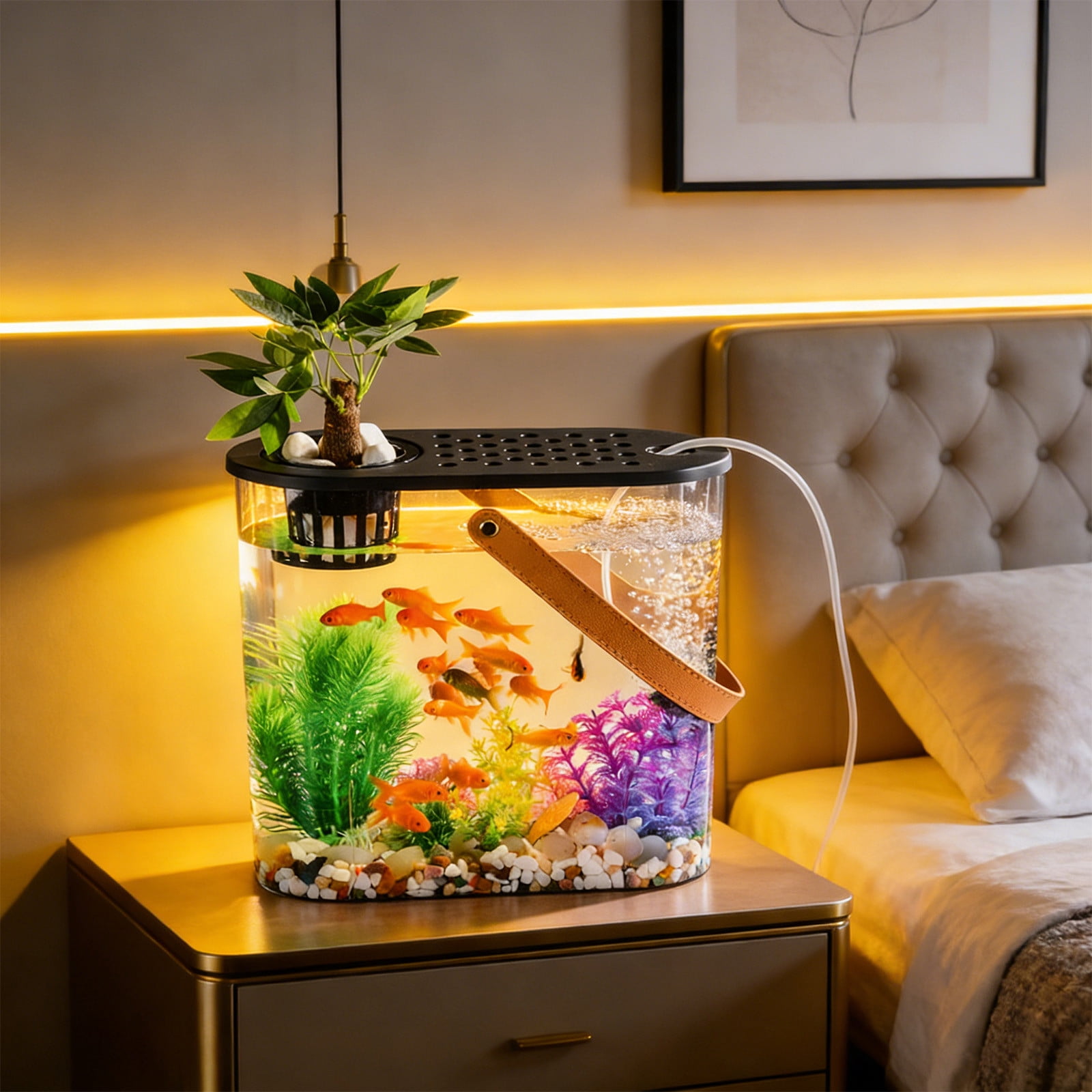 Clear Plastic Goldfish Bowl Fish Tank Desktop Aquarium Home Decor Shatterproof Hydroponic Design for Tabletop Living Room Bedroom Office Bar Ornament for Small Fish Betta Guppy Aquarium Supplies