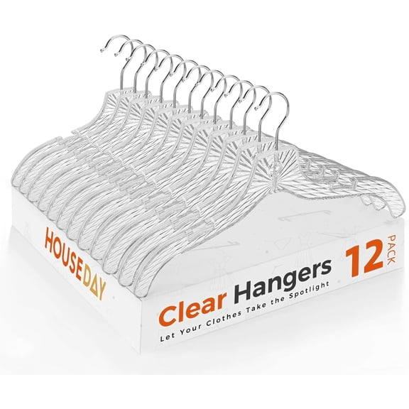 Clear Plastic Hangers 12 Pack, Crystal-Style