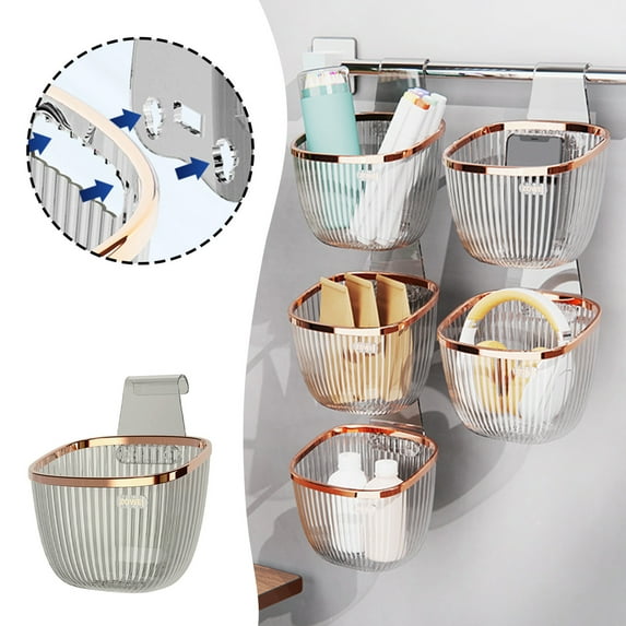 Clear Plastic Hanging Storage Basket with Hooks for Kitchen and Bathroom Organization,White