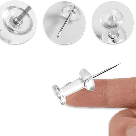 Clear Plastic Head Push Pins, 200 Count, Steel Point Tacks