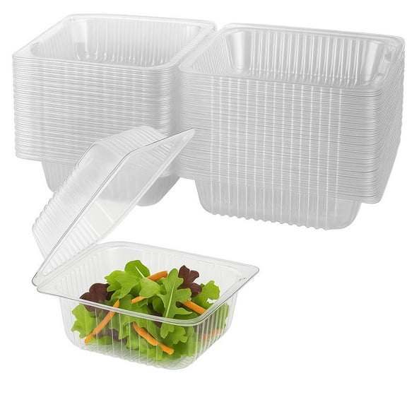 Clear Plastic Hinged Take-Out Containers Clamshell Food Containers for Dessert, Cake, Snacks, Salads Disposable, Leak-Resistant, Stackable Takeout Tray with Secure Lid Closure 100 Pack, 24 oz