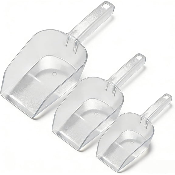 Clear Plastic Ice Scoop Set, Small Acrylic Serving Scoops For Candy, Canisters, Dry Goods Multi-Purpose Kitchen Food Scoop For Coffee, Tea, Flour, Wedding Desserts (3pc/Large/Medium/Small)