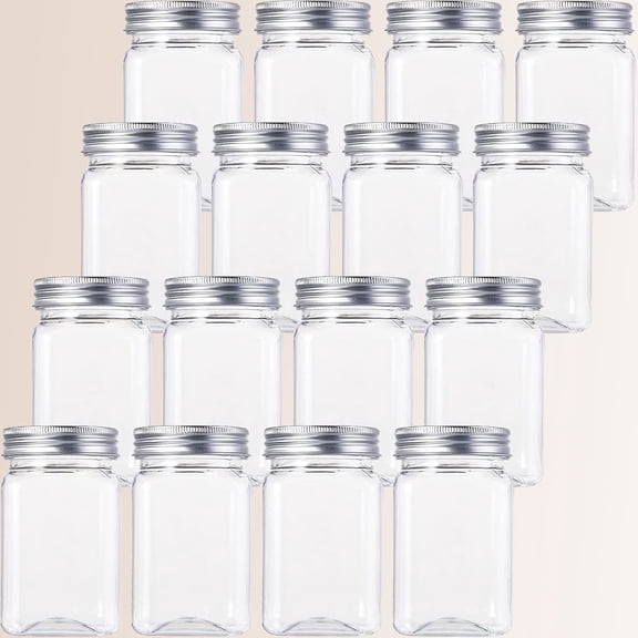 Clear Plastic Jars with Lids, Airtight Container for Food Storage, Refillable Square Empty Plastic Jars for Dry Food, Peanut Butter, Honey and Jam Storage