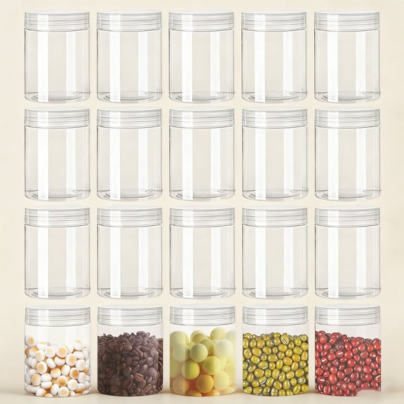 Clear Plastic Jars with Lids, Wide-Mouth Refillable Storage Containers, Empty Round Containers for Candy, Beads, Lotion and Food Storage