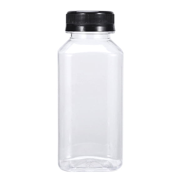Clear Plastic Juice Bottles with Lids, Reusable Square Beverage Containers for Fridge Storage and Cold Drinks, Leak Proof BPA Free Bottles for Lunch, Travel, and Home Use