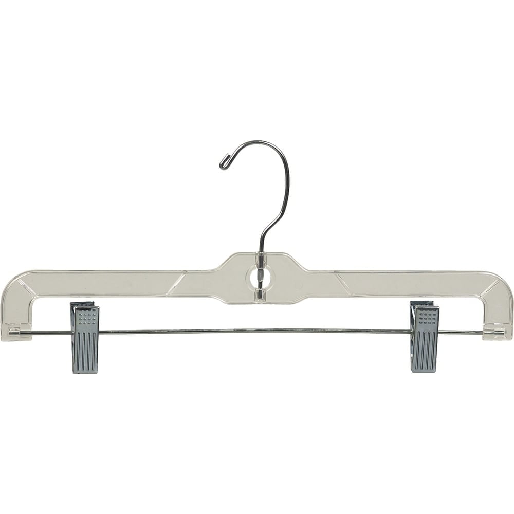 Clear Plastic Kids Bottom Hanger, Box of 100 Small 12 inch Space Saving Pant Hangers with 360 Degree Chrome Swivel Hook by International Hanger