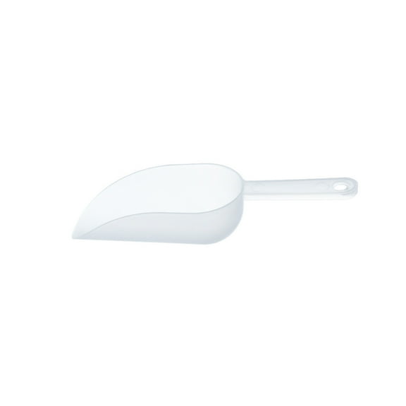 Clear Plastic Kitchen Scoop for Flour, Cereal, and Ice with Ergonomic Grip and Nesting Storage in Clear