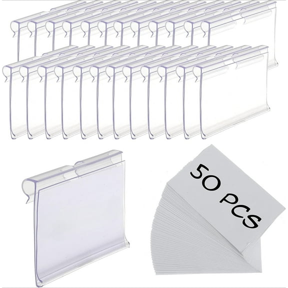 Clear Plastic Label Holders 50 PCS with Paper for Wire Shelf Retail Price Label/ Labels for Storage Bins with paper(2.361.65in)