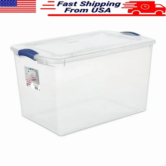 Clear Plastic Latch Box Stackable Storage Clothing Blankets Sports 66 Qt New