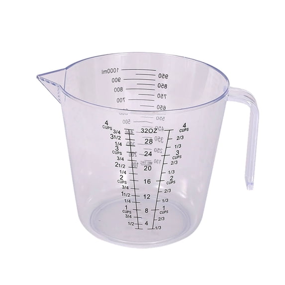 Clear Plastic Measuring Cup with Spout & Handle, Graduated Ounce & Ml Markings for Recipe Ingredient, Liquid & Flour Measuring